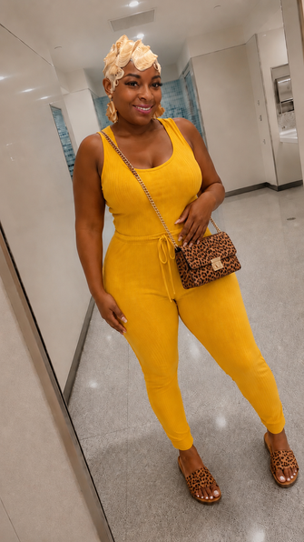 Monet  Ribbed Sleeveless Drawstring Jumpsuit: ( YELLOW )