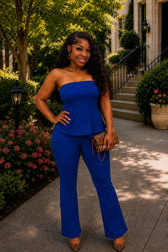 KALI RIBBED TUBE TOP PANT SET ( BLUE )