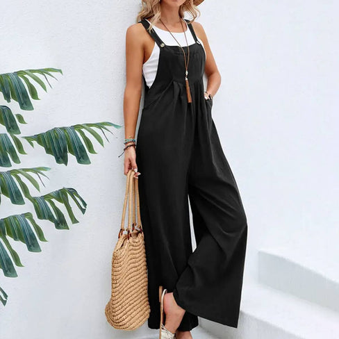 Mid-waist retro solid color loose casual fashion suspenders: Black / (XXXL) 1
