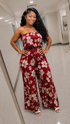 FLORAL VIBEZ JUMPSUIT ( CRIMSON RED )