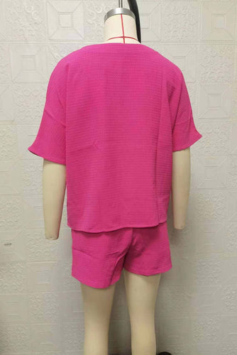 Casual Drawstring Top and Shorts Set: BLACK / L